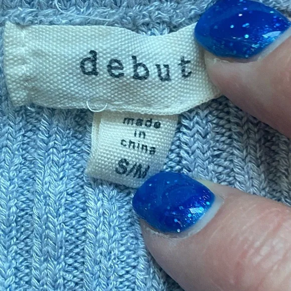 Debut Blue Ribbed Button Front Sweater Size Small/Medium - Picture 2 of 8